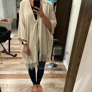Neiman Marcus cream cotton poncho with braided tie